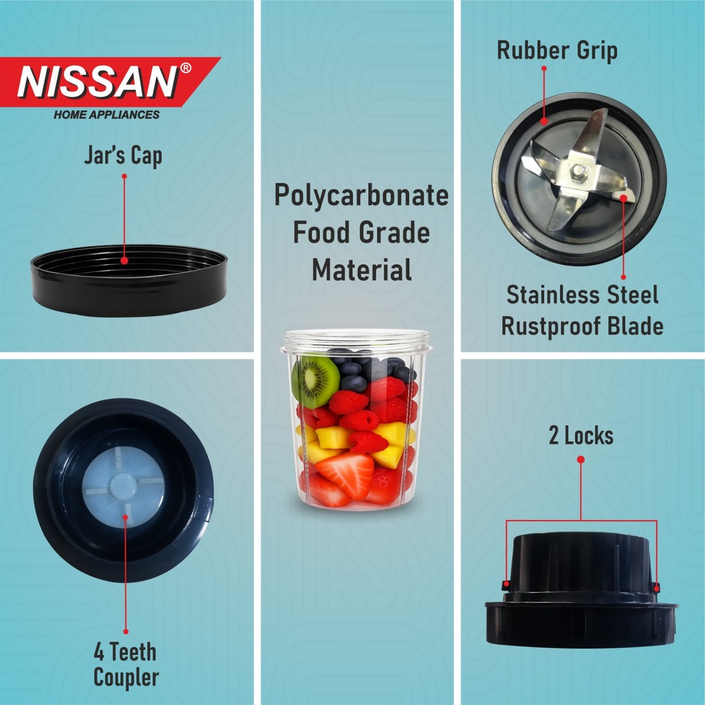 NISSAN HOME APPLIANCES bullet jar 400ML for 2 lock mixer grinders for bajaj, sumeet, presstige, preeti, orient, chroma, etc | transparent polycarbonate body | compatible For most mixer grinder